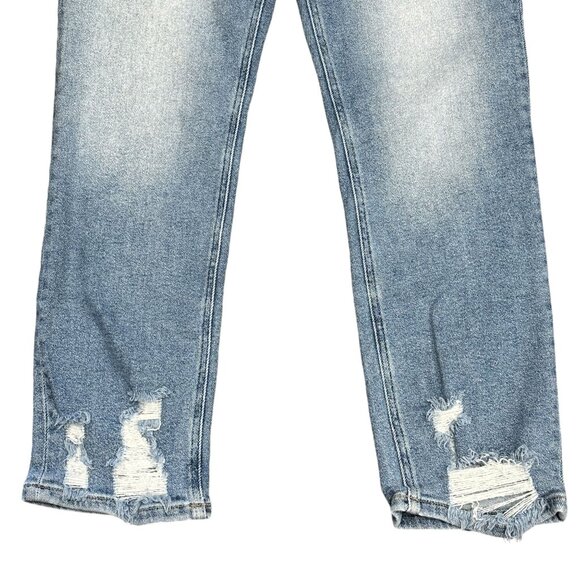 KanCan Women 26 Light Wash Blue Ankle Jeans Stretch Straight Mid RIse Ripped Hem - Picture 4 of 16